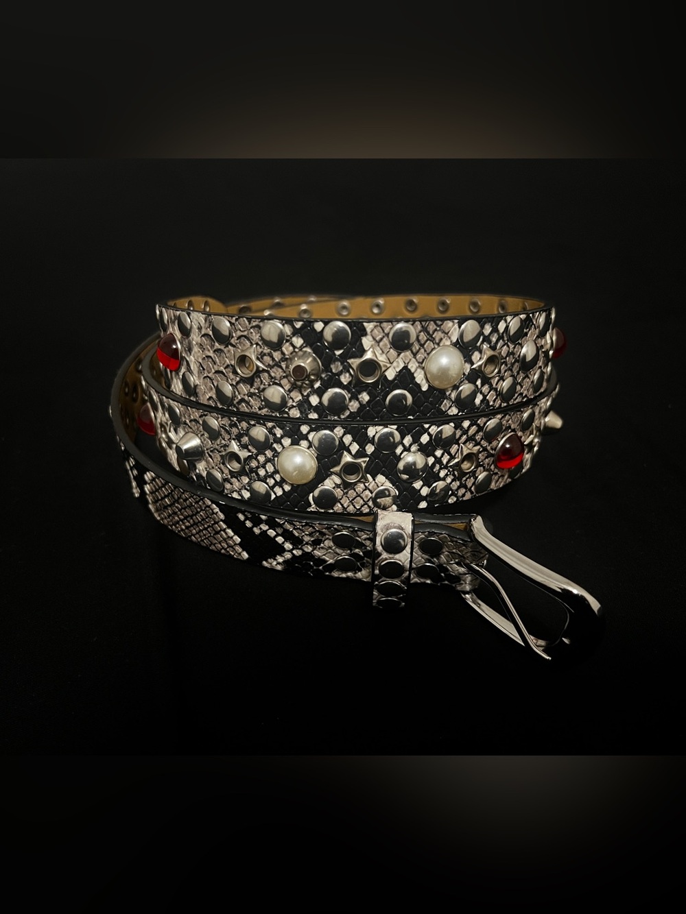 Jaded London Silver Mamba Belt Embellished Silver & Black